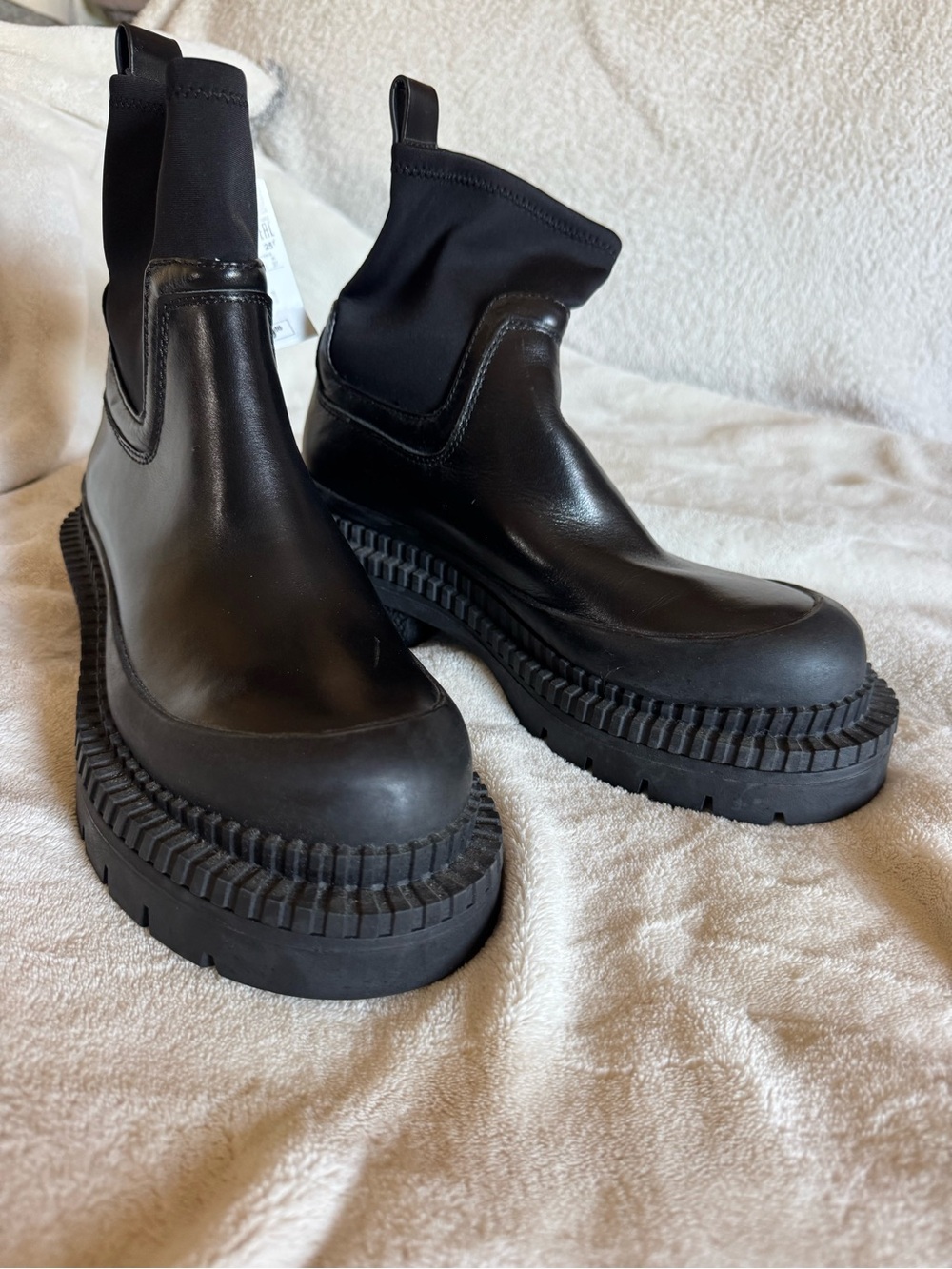 Zara real leather Black Chunky Platform Chelsea Boots